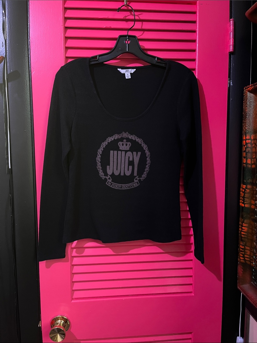 Juicy Couture Black Scoop Neck Long Sleeve Top with Crest Logo - Picture 4 of 10